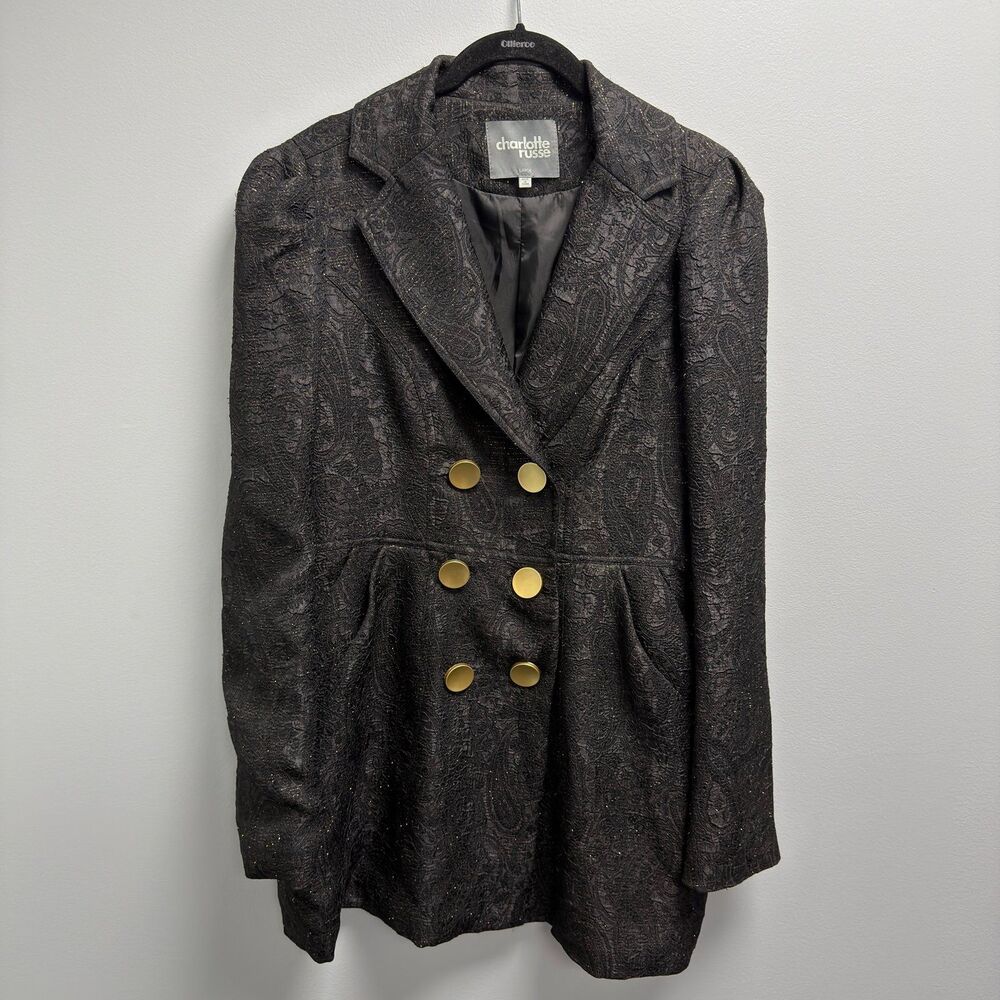 Charlotte Russe black lightweight peacoat, size Large with six gold buttons.
